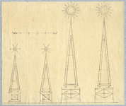 32534 Afbeelding van twee piramidevormige decoraties voor het bezoek van kroonprins Willem aan Utrecht op 28 juni 1839.